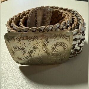 Gerard Darel Silver Braided Belt Western Buckle Rodeo Boho Southwestern